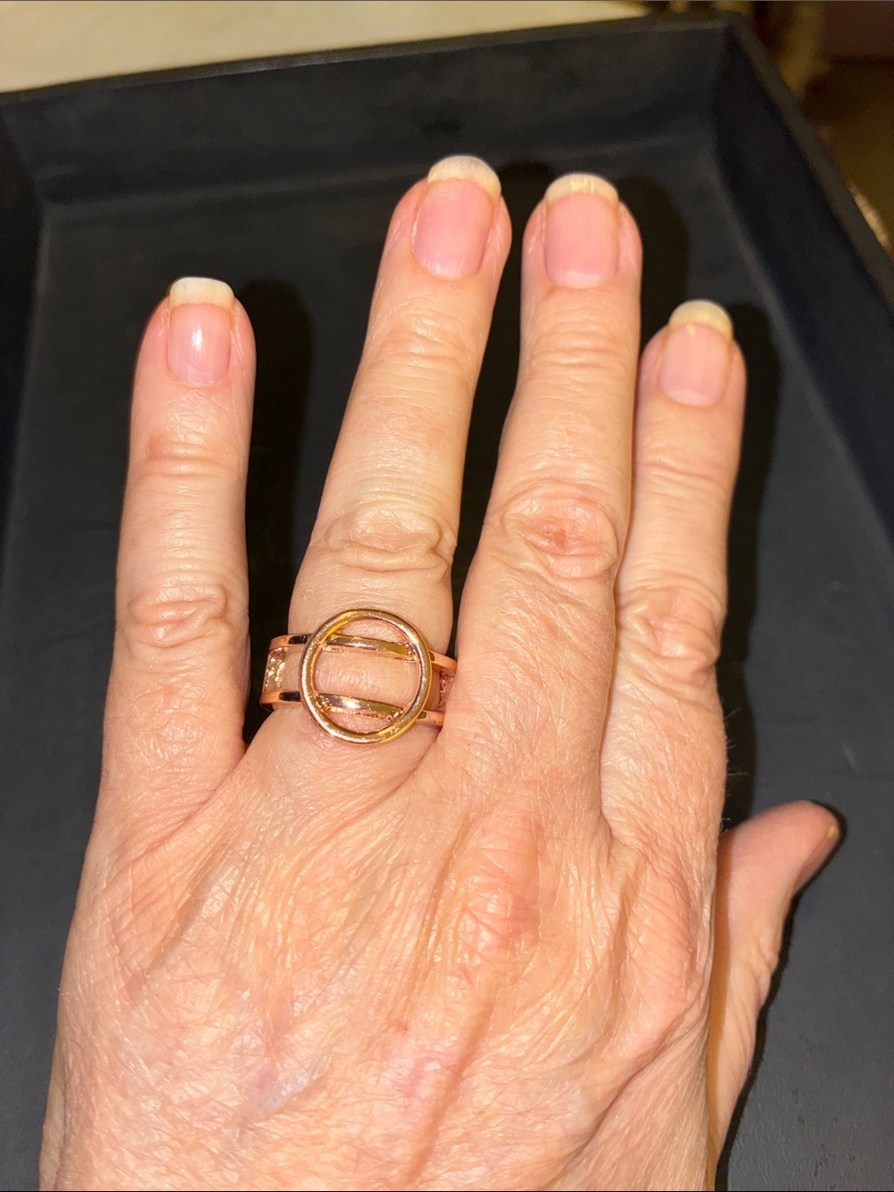 Gold-Tone Circle Accent Ring - Women’s Fashion Stretch Ring